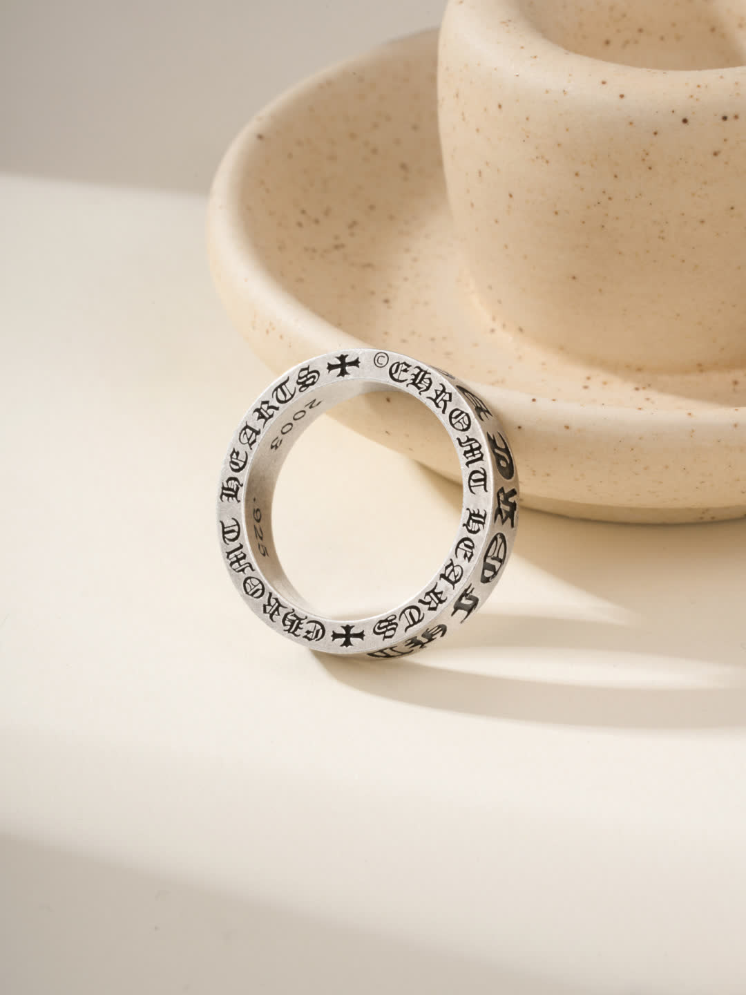Chrome Hearts Silver Ring with Crosses and Engraving